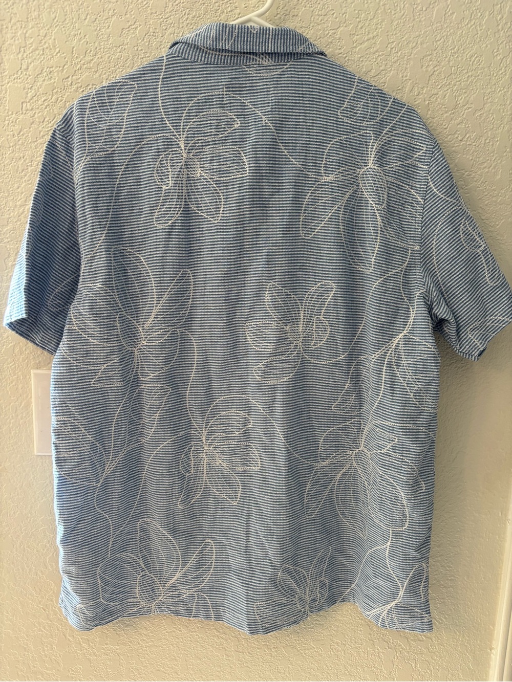 FOLK Blue Striped White Floral Embroidery Resort Camp Collar Shirt Size L NWT - Picture 2 of 7